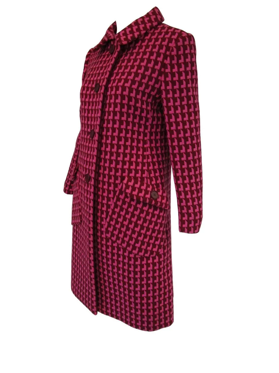 1960s Geoffrey Beene Pink and Plum Drop Shadow Pattern Coat