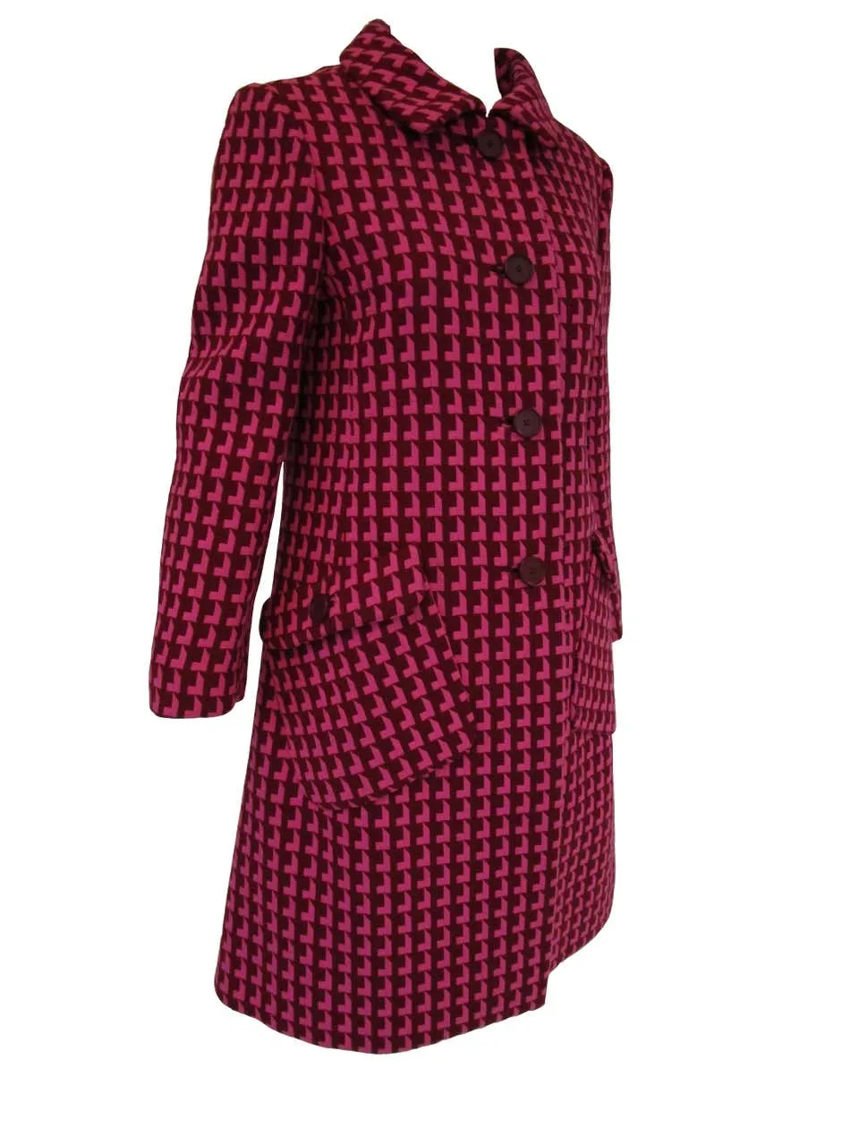 1960s Geoffrey Beene Pink and Plum Drop Shadow Pattern Coat