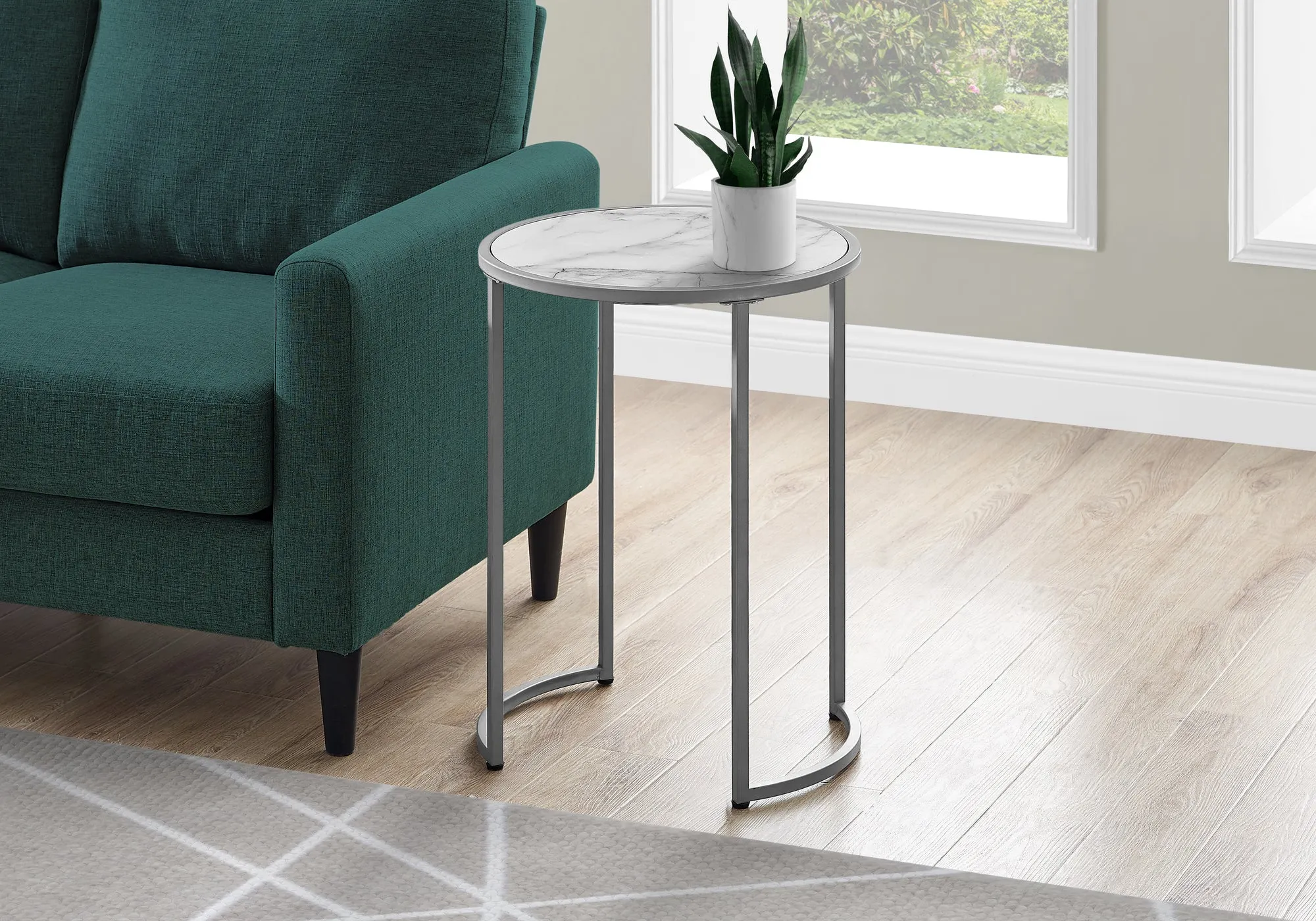 Accent Table - 24"H / White Marble-Look / Silver Metal