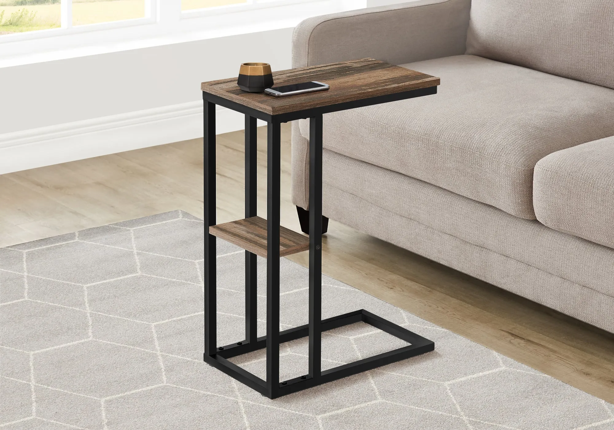 Accent Table - 25"H / Brown Reclaimed-Look / Black Metal