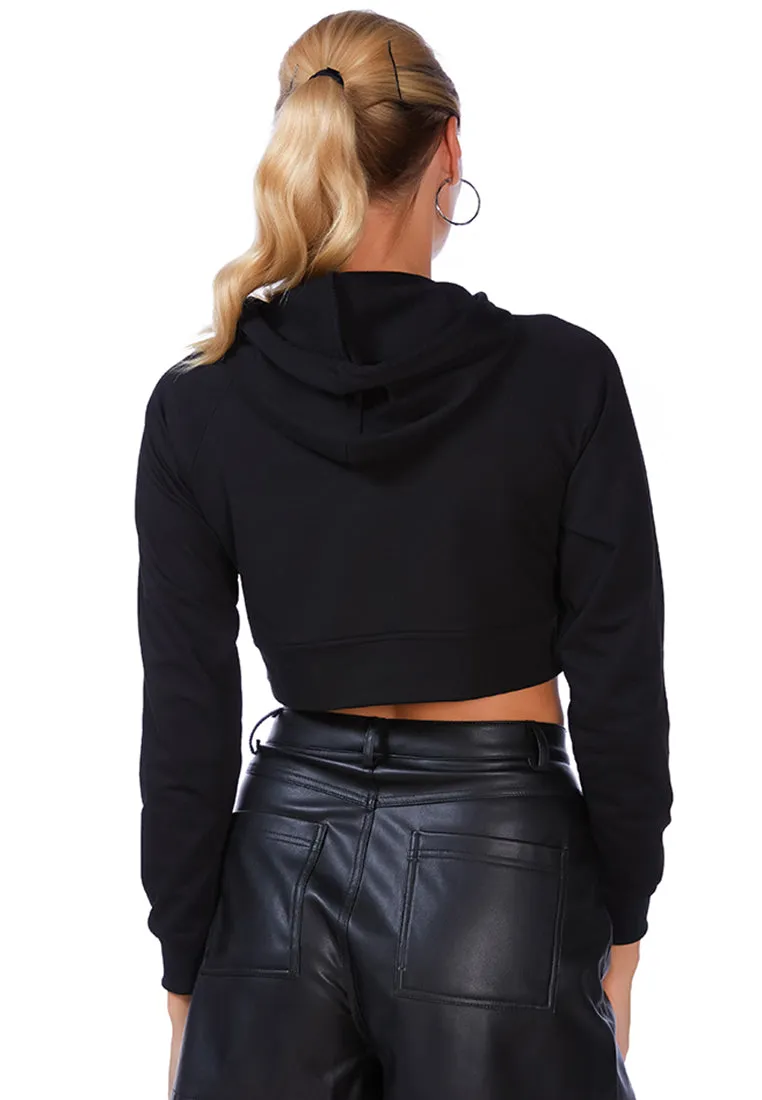 All Relaxed Front Slit Cropped Hoodie