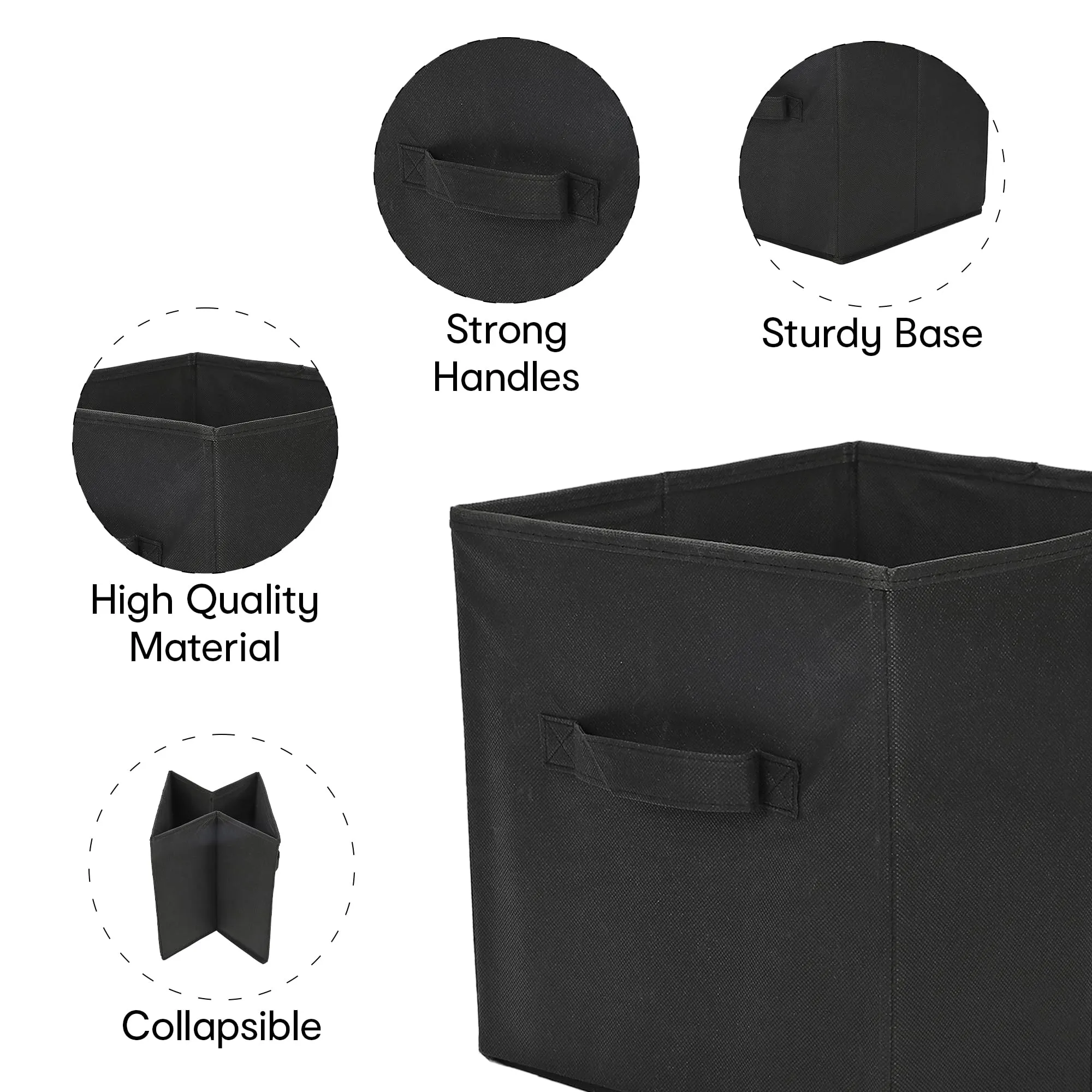 Anko Premium Foldable Storage Box for Saree, Shirts, Books, Toys | Set of 6 | Sturdy, Durable Fabric | Collapsible Organizer for Home, Office, Bedroom | Black | 10.6 inches