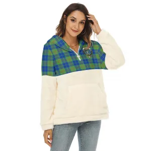 Barclay Hunting Ancient Tartan Women's Borg Fleece Hoodie With Half Zip with Family Crest