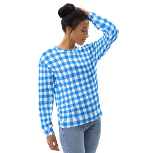 Beyond Blue Gingham Long-Sleeved Crewneck Sweatshirt | Pinup Couture Relaxed