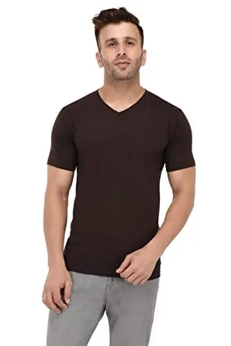 BKS COLLECTION V Neck Brown Colour Half Sleeves Men's Solid Regular Fit Polo T-Shirt