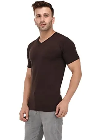 BKS COLLECTION V Neck Brown Colour Half Sleeves Men's Solid Regular Fit Polo T-Shirt