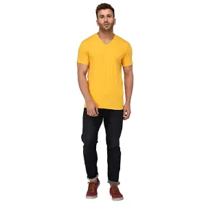 BKS COLLECTION V Neck Yellow Colour Half Sleeves Men's Solid Regular Fit Polo T-Shirt