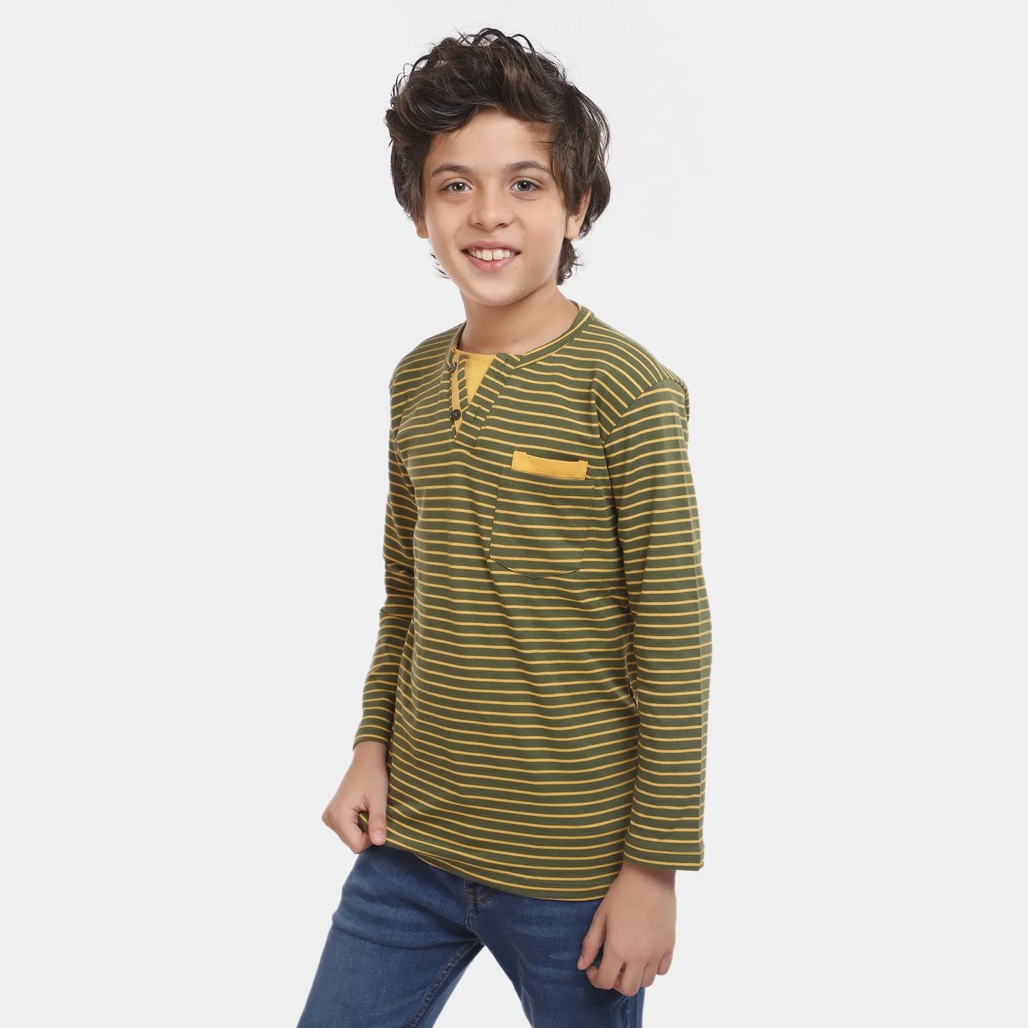 Boys Cotton T-Shirt  Henley-Chive