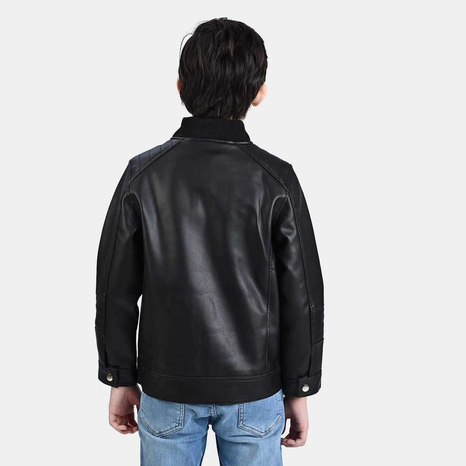 Boys Genuine Sheep Leather Jacket Biker-BLACK