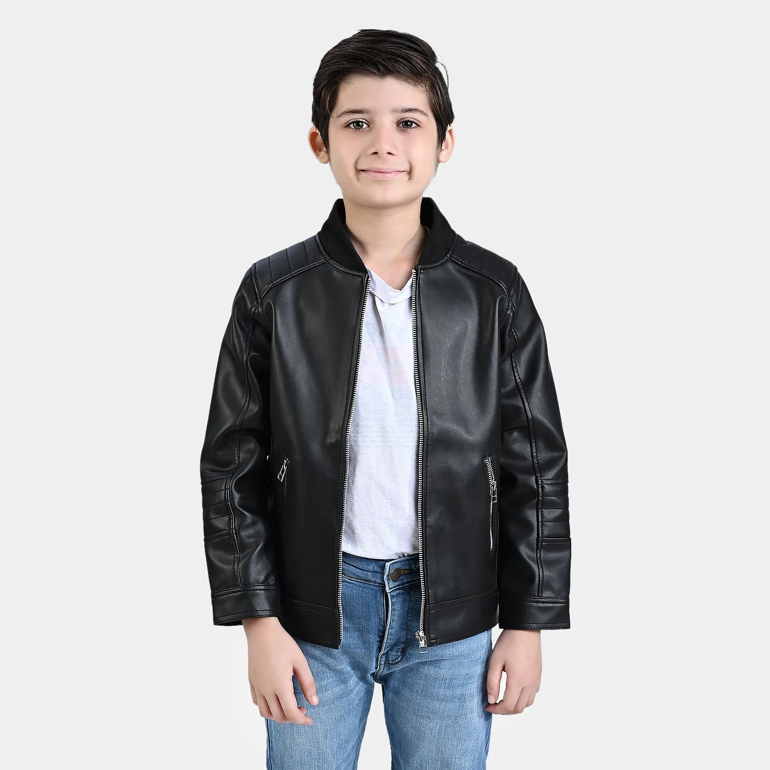 Boys Genuine Sheep Leather Jacket Biker-BLACK