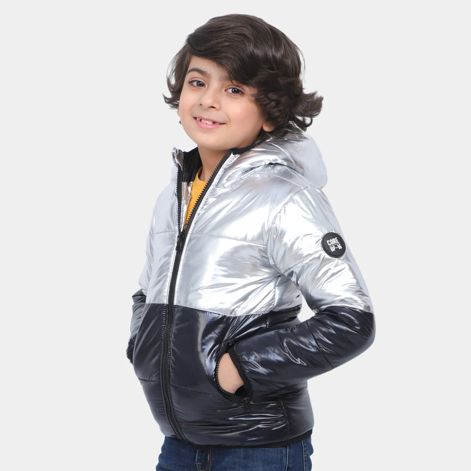 Boys Hooded Jacket Core - Silver/Black