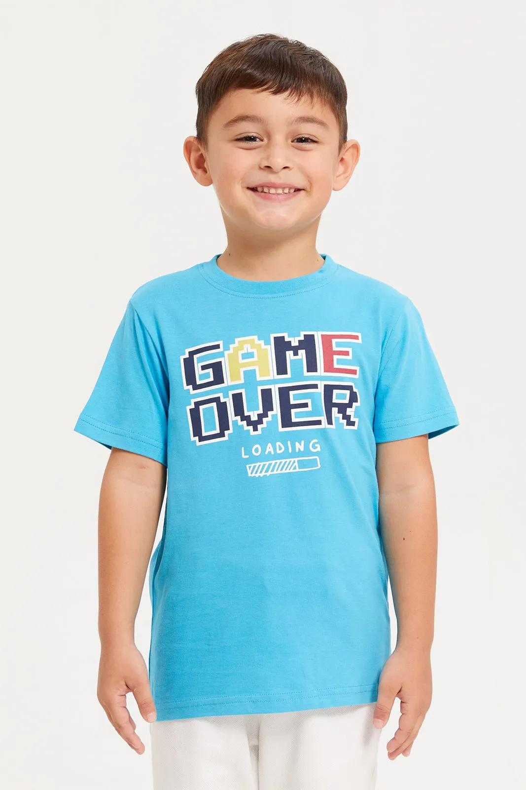 Boys Navy And Blue Game Over Printed T-Shirt Set (Pack Of 2)