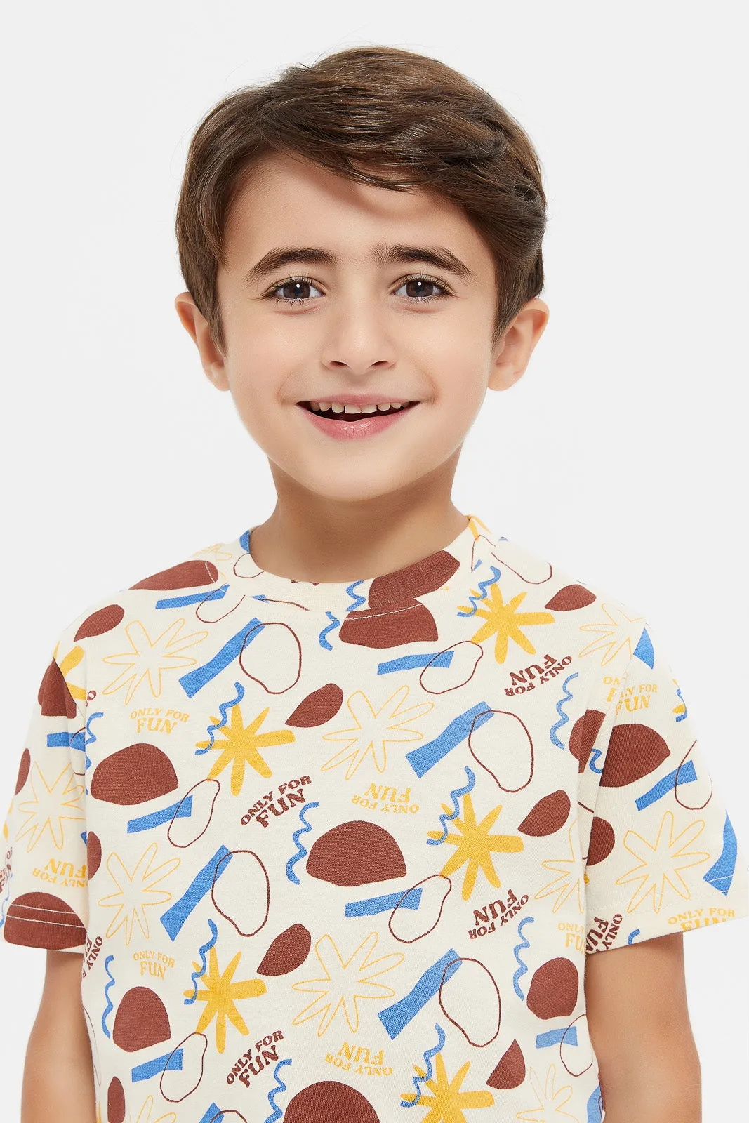 Boys Orange And Cream Fun T-Shirt Set (2 Piece)