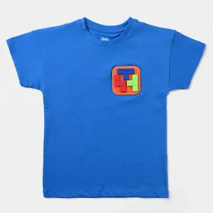 Boys Slub Jersey T-Shirt H/S Velcro Tetris-B.Blue