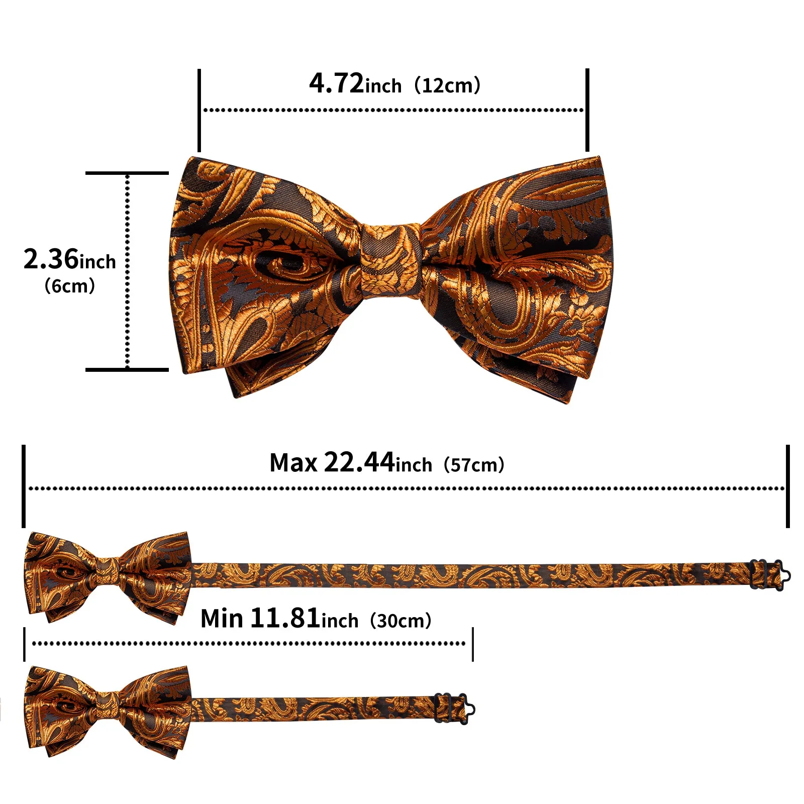 Brown Golden Floral Silk Men's Pre-Bowtie Pocket Square Cufflinks Set