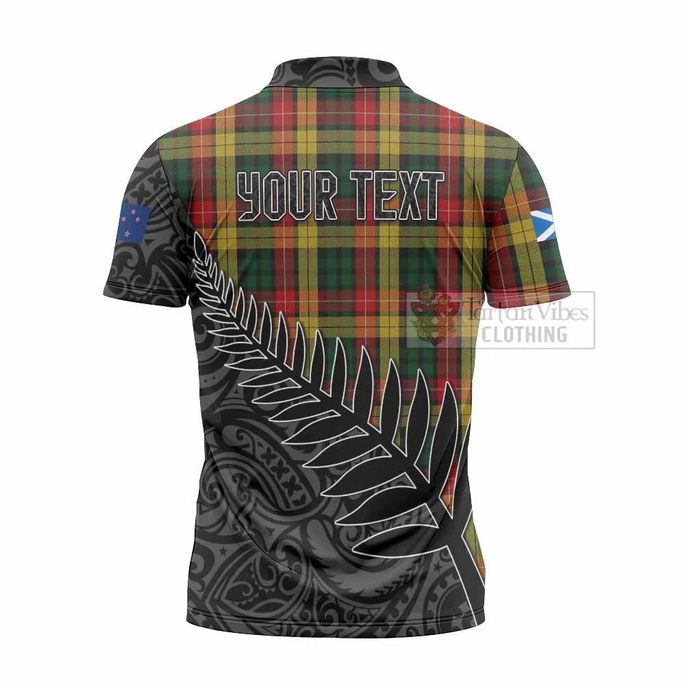 Buchanan Crest Tartan Zipper Polo Shirt with New Zealand Silver Fern Half Style