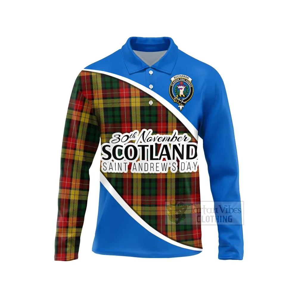 Buchanan Family Crest Tartan Long Sleeve Polo Shirt Celebrate Saint Andrew's Day in Style