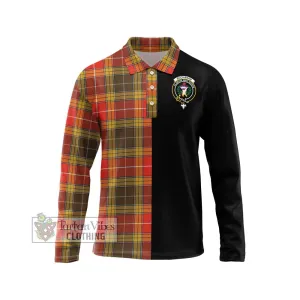 Buchanan Old Set Weathered Tartan Long Sleeve Polo Shirt with Family Crest and Half Of Me Style