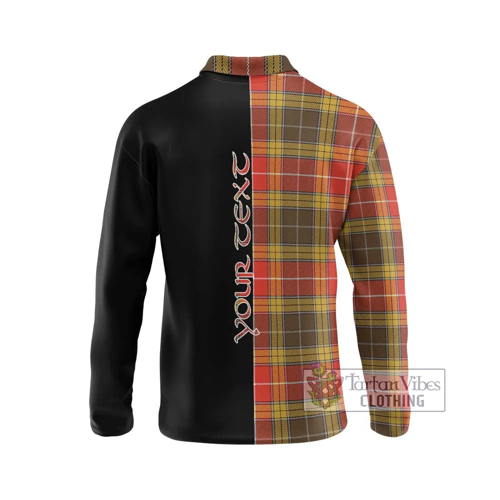 Buchanan Old Set Weathered Tartan Long Sleeve Polo Shirt with Family Crest and Half Of Me Style