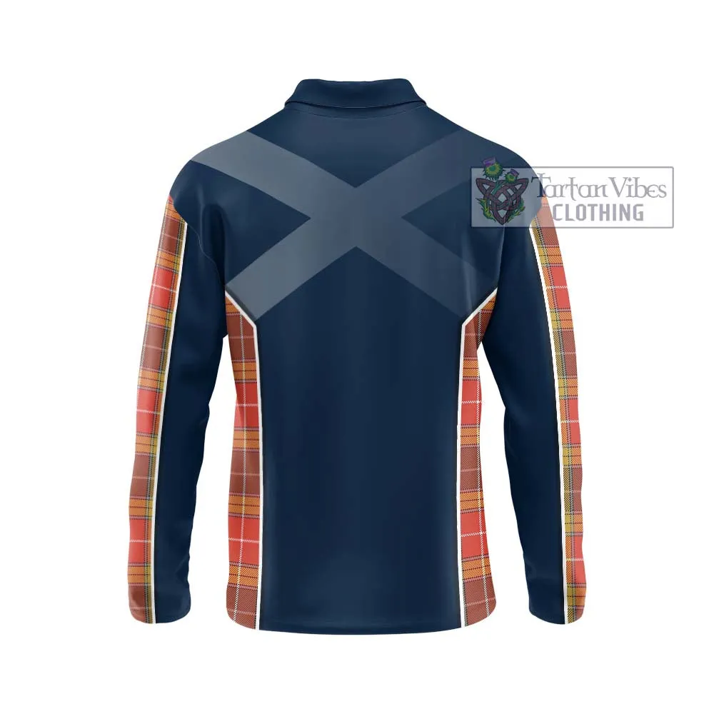 Buchanan Old Set Weathered Tartan Long Sleeve Polo Shirt with Family Crest and Lion Rampant Vibes Sport Style