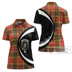 Buchanan Old Set Weathered Tartan Women's Polo Shirt with Family Crest Circle Style