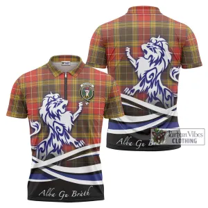 Buchanan Old Set Weathered Tartan Zipper Polo Shirt with Alba Gu Brath Regal Lion Emblem