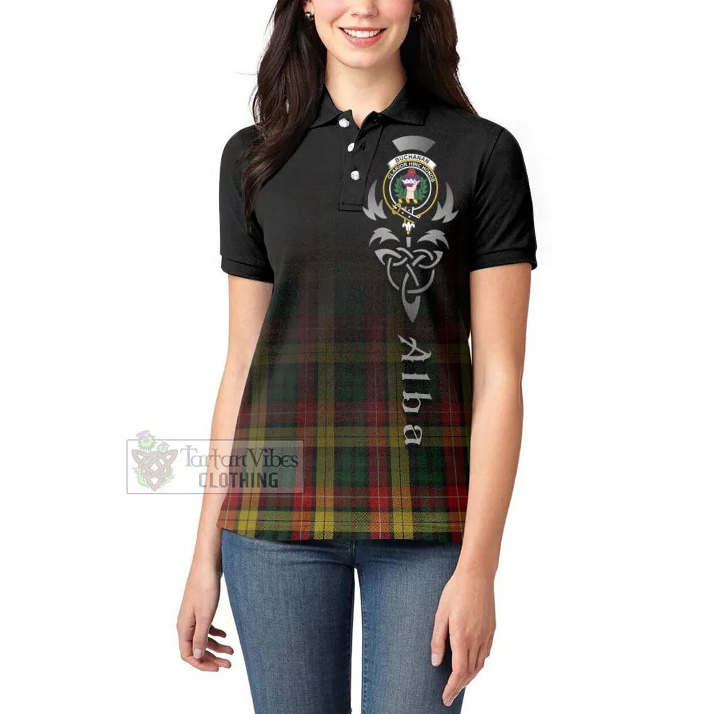 Buchanan Tartan Women's Polo Shirt Featuring Alba Gu Brath Family Crest Celtic Inspired