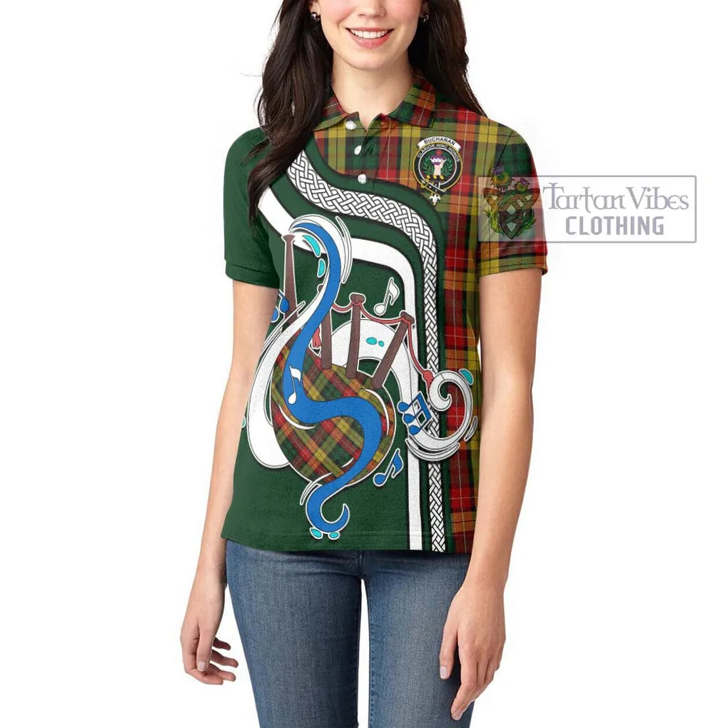 Buchanan Tartan Women's Polo Shirt with Epic Bagpipe Style