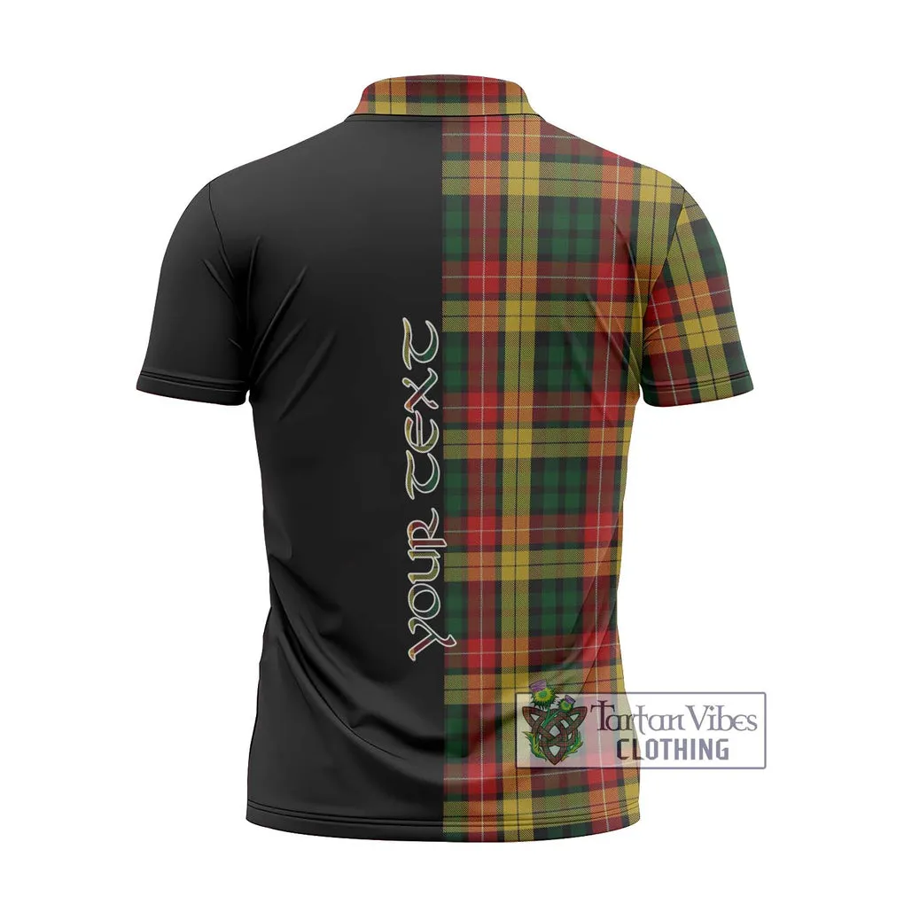 Buchanan Tartan Zipper Polo Shirt with Family Crest and Half Of Me Style