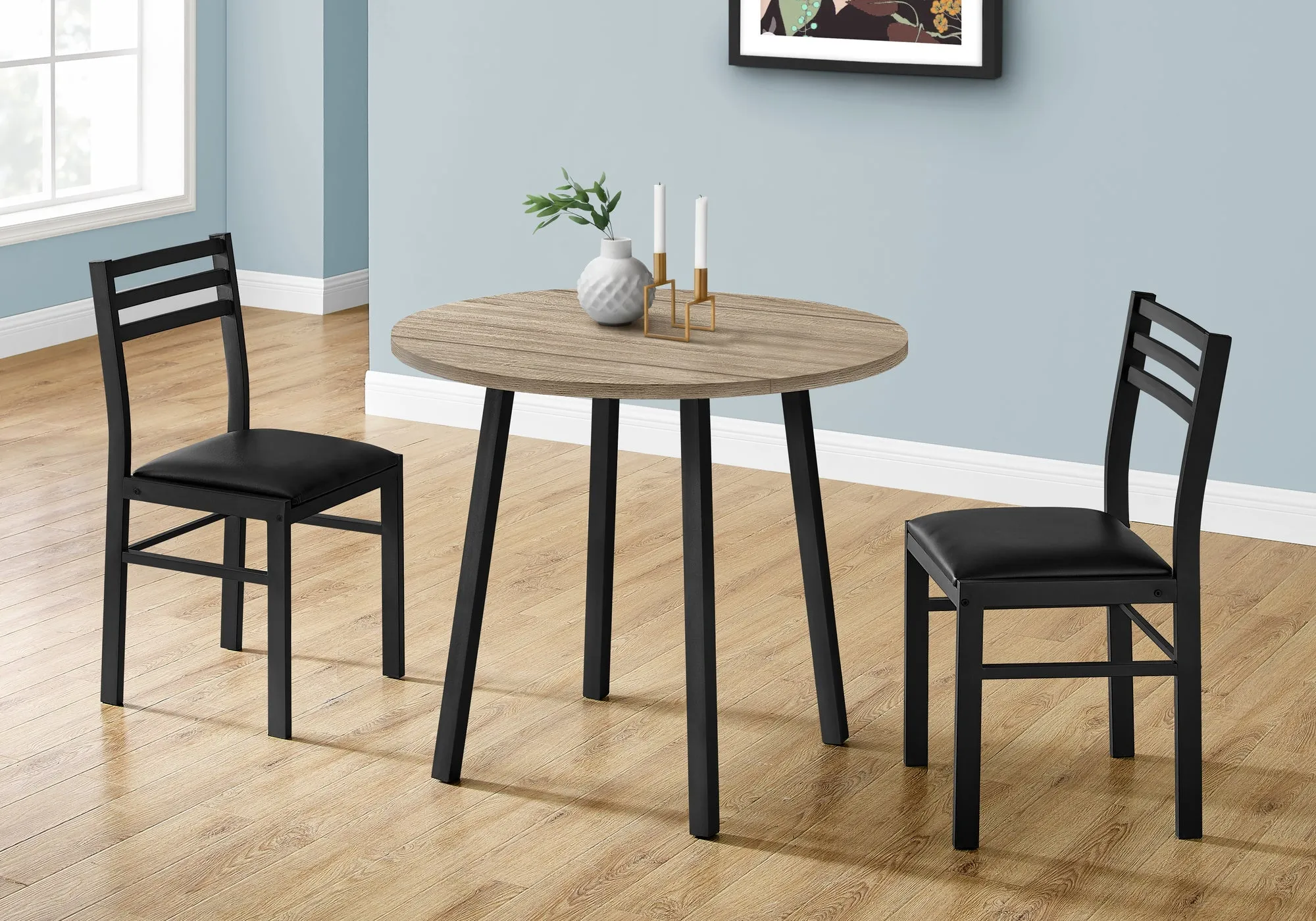 Dining Set - 3Pcs Set / Dark Taupe Top / Black Metal