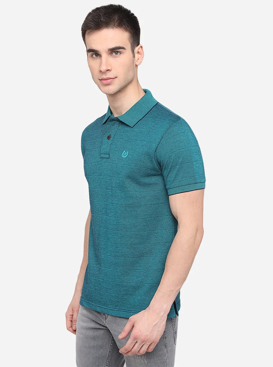 Duck Green Striped Slim Fit Polo T-Shirt | Greenfibre