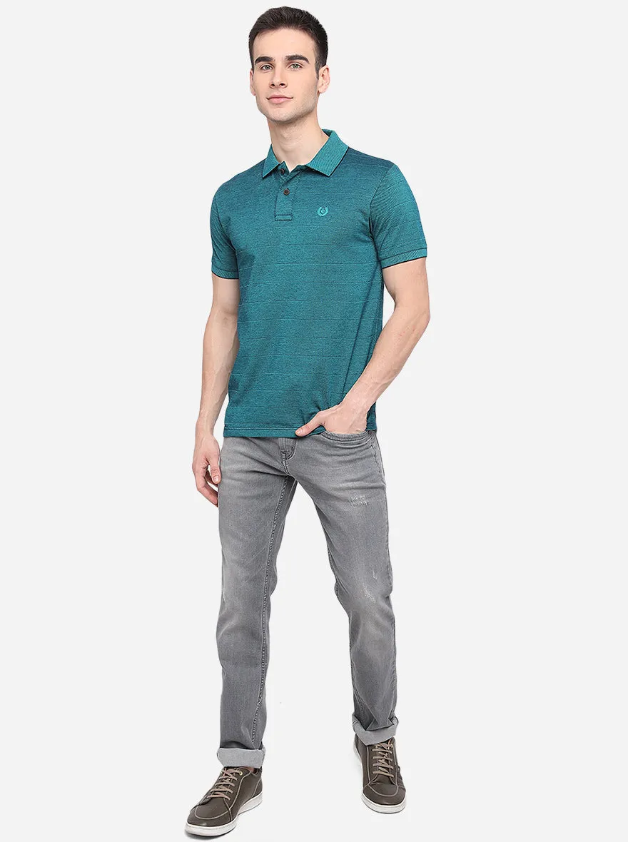 Duck Green Striped Slim Fit Polo T-Shirt | Greenfibre