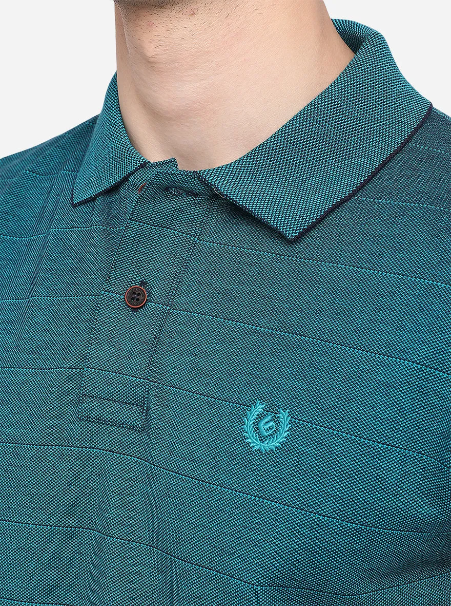 Duck Green Striped Slim Fit Polo T-Shirt | Greenfibre