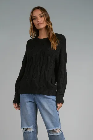 Elan Jolly Black Cable Knit Sweater