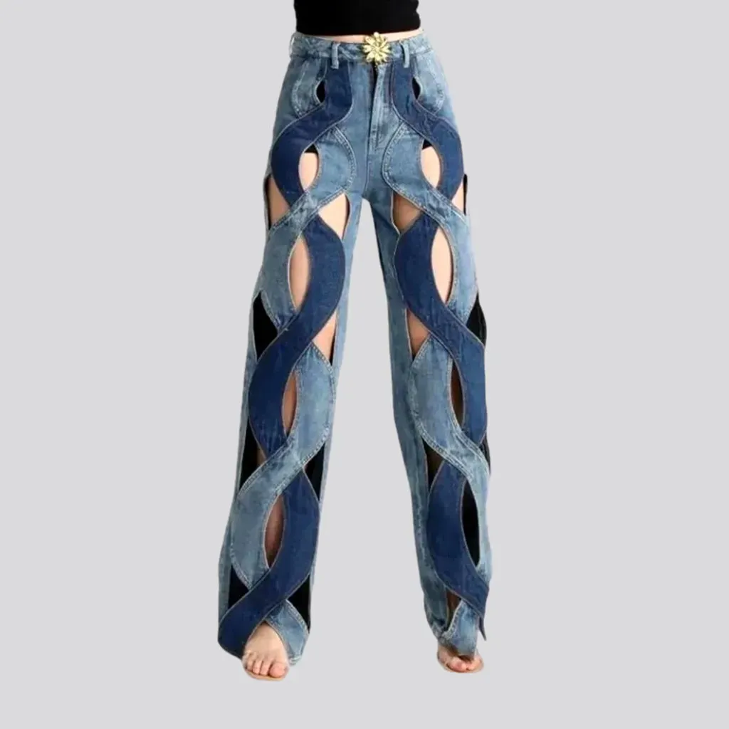 Fashionable cutout high-rise women's jeans