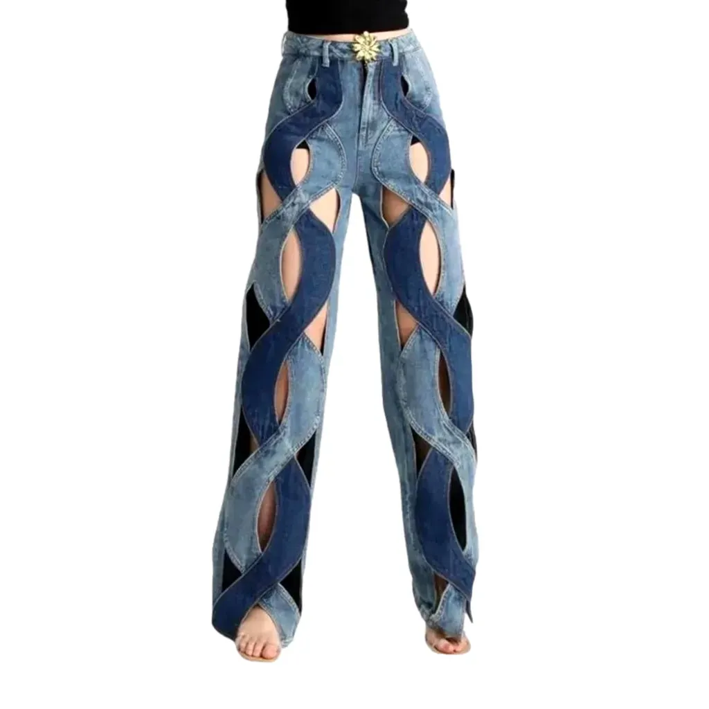 Fashionable cutout high-rise women's jeans