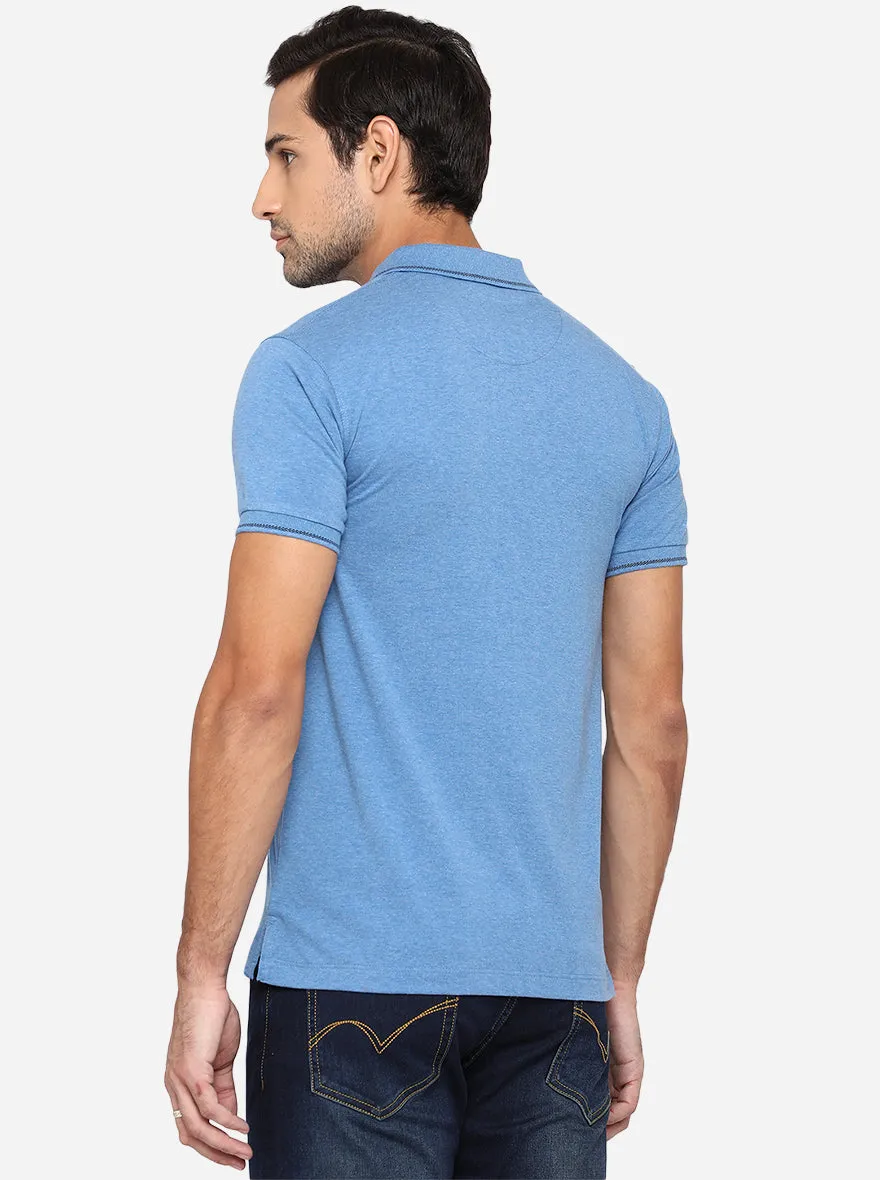 Federal Blue Solid Slim Fit Polo T-Shirt | Greenfibre