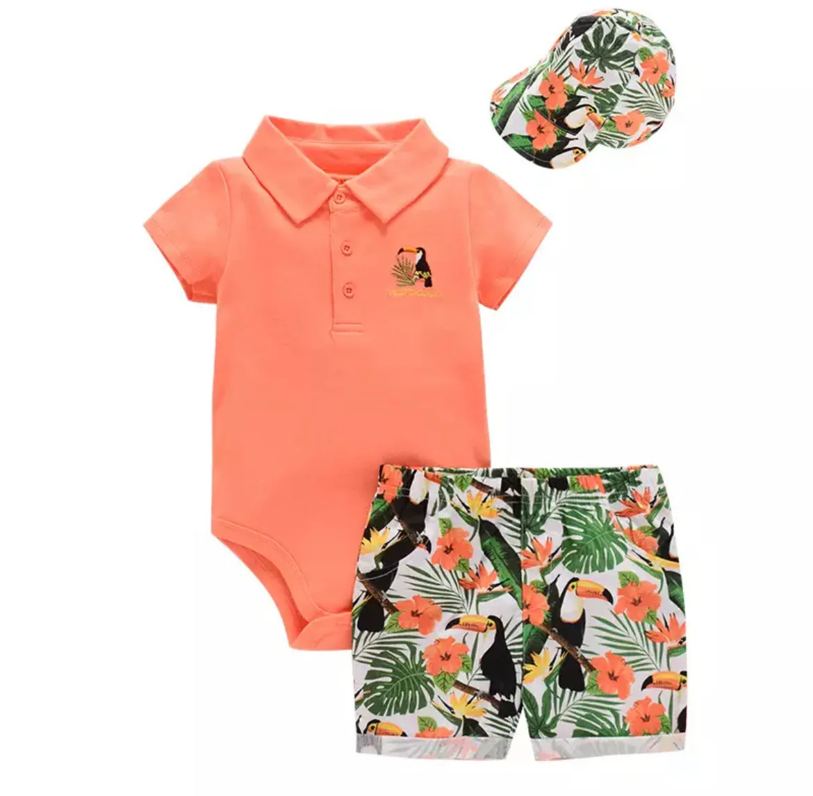 Flamingo Palms - Newborn Boy Summer Clothing Set 3 Piece