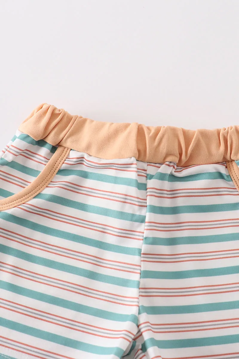 Green stripe boy shorts set