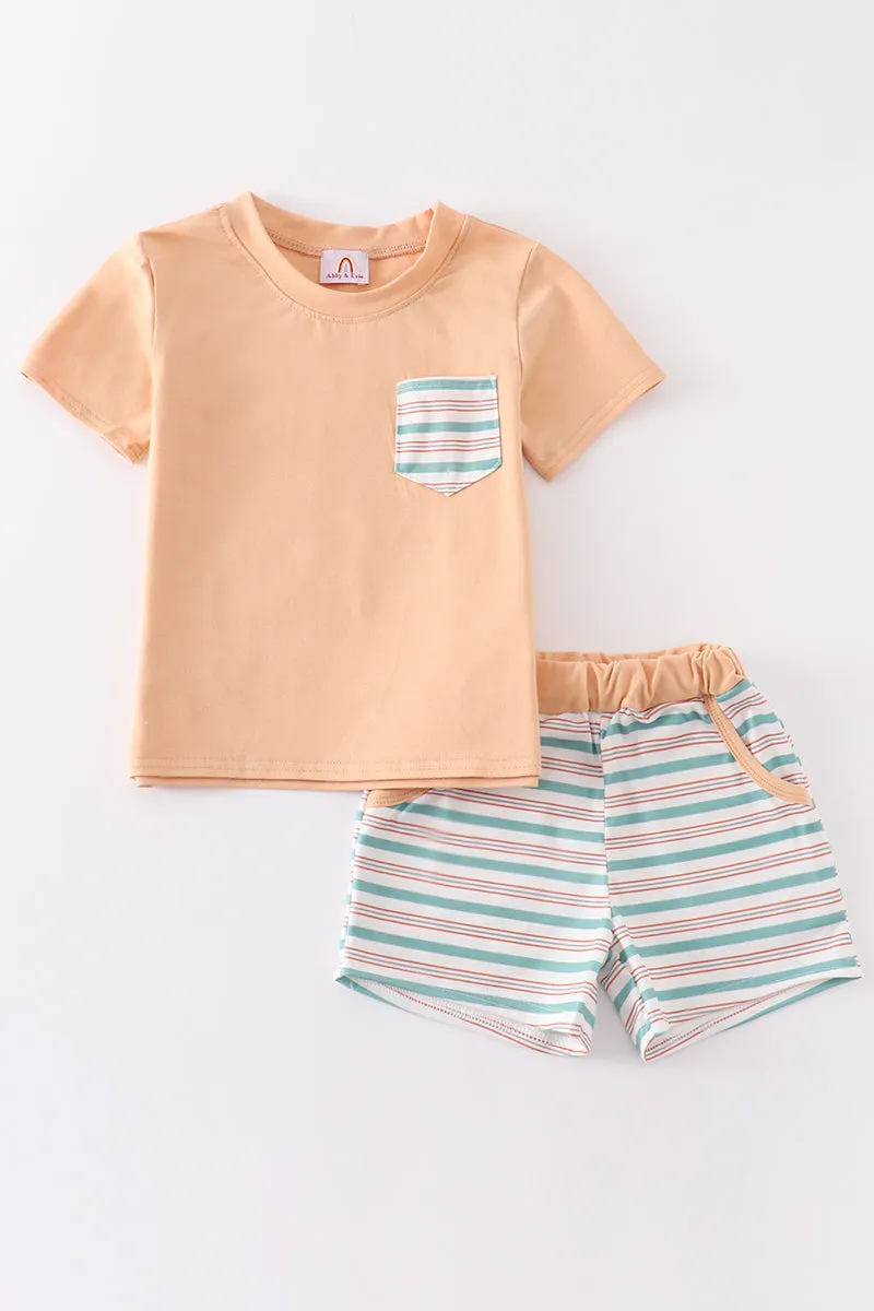 Green stripe boy shorts set