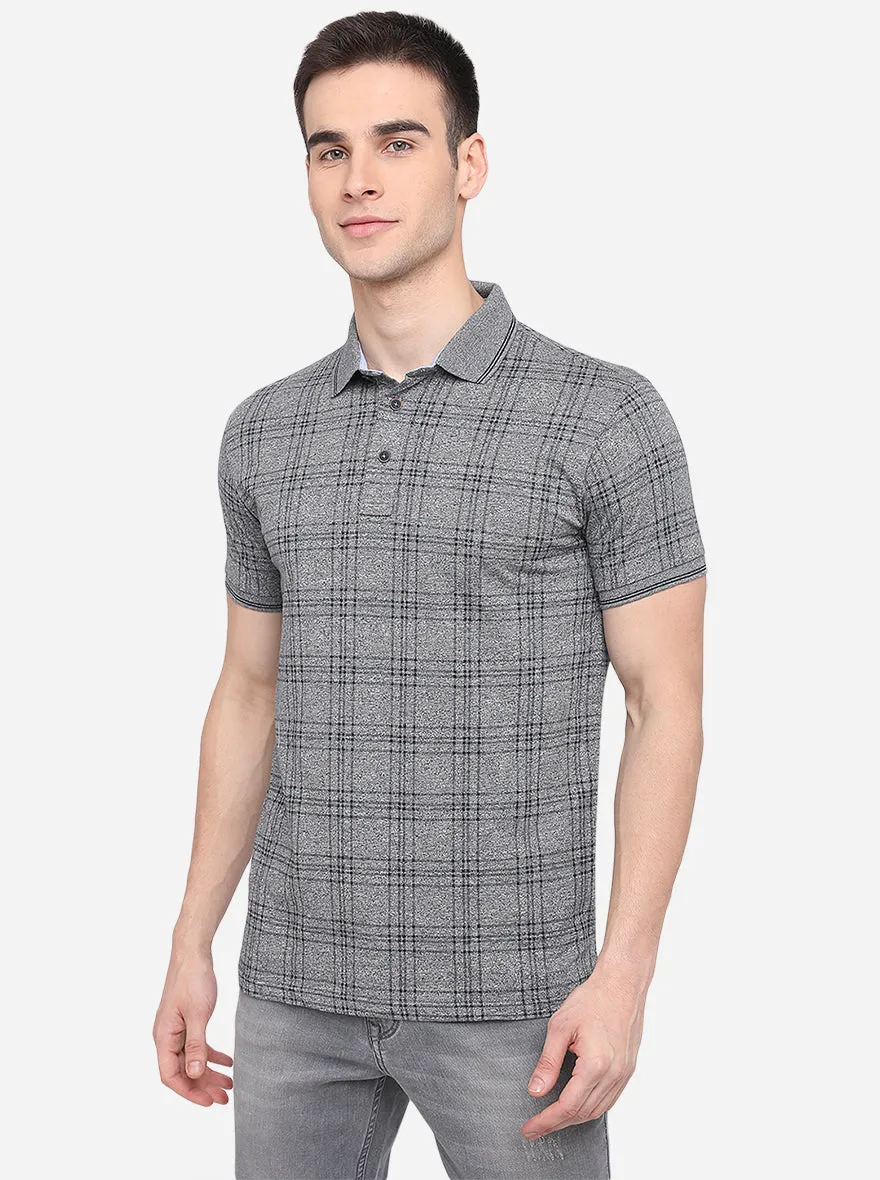 Grey Printed Slim Fit Polo T-Shirt | JadeBlue