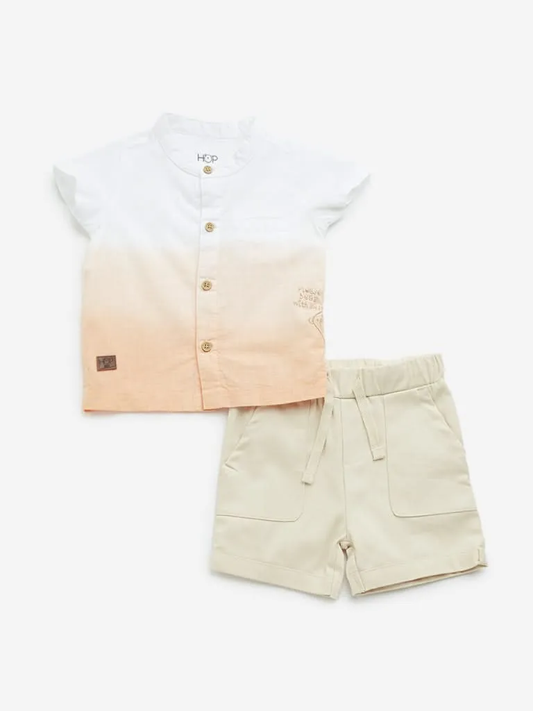 HOP Baby Orange Ombre Cotton Shirt with Shorts Set