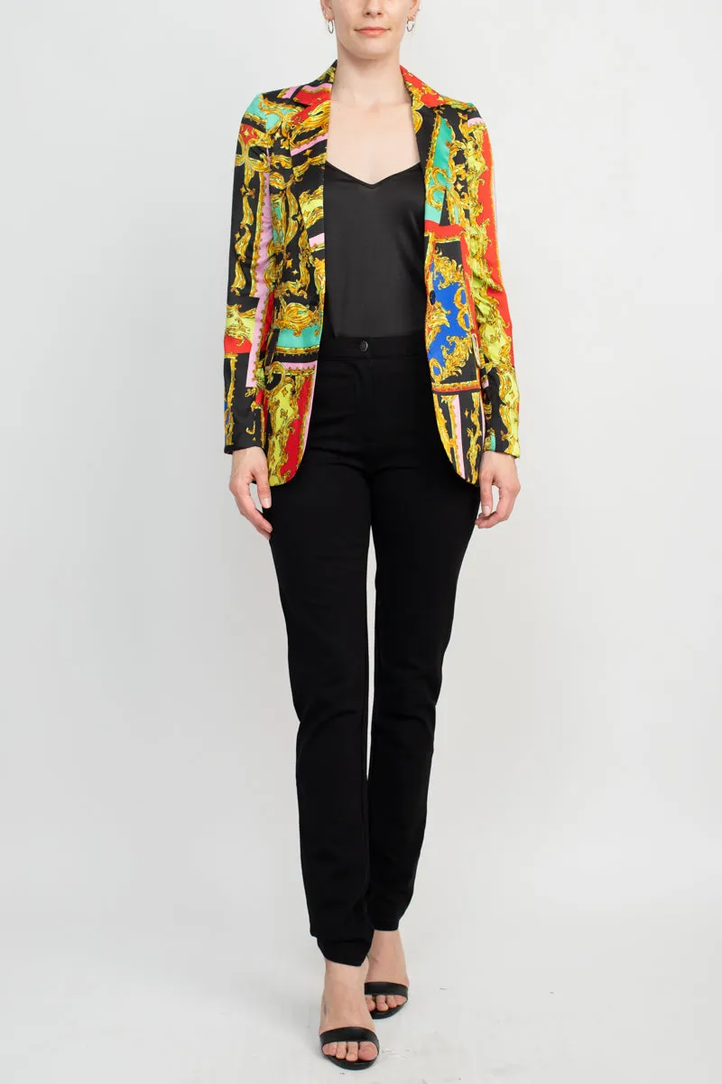 Industry Notched Collar One Button Closure Long Sleeve Multi Print Blazer