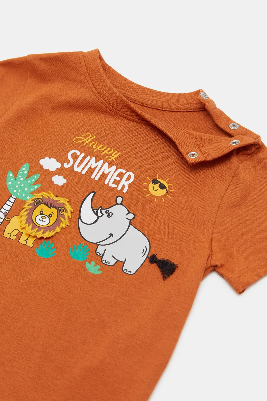 Infant Boys Orange And White Animal Print Casual Set (2 Piece)