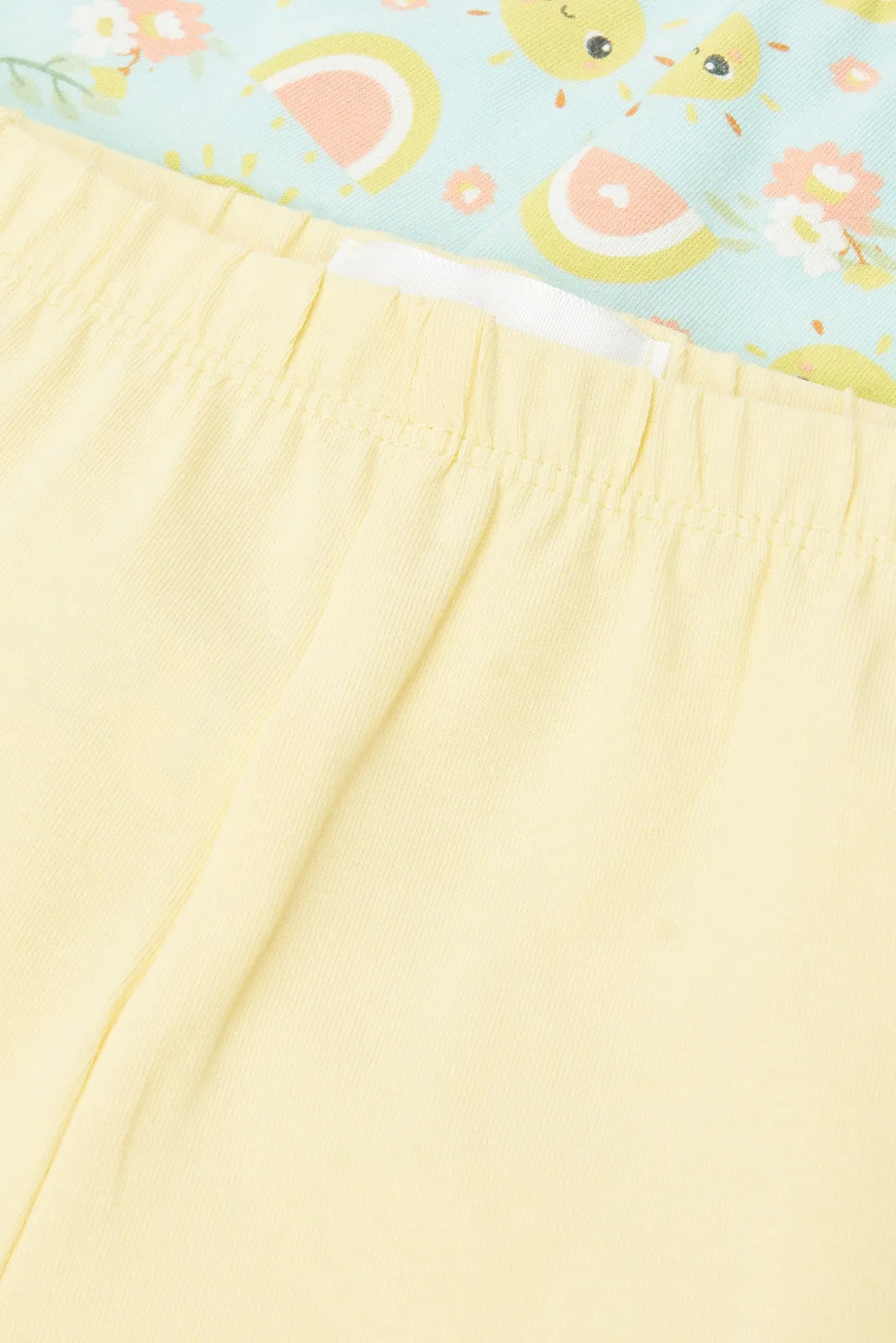 Infant Girls Yellow And Mint Print Shorts (Pack of 2)