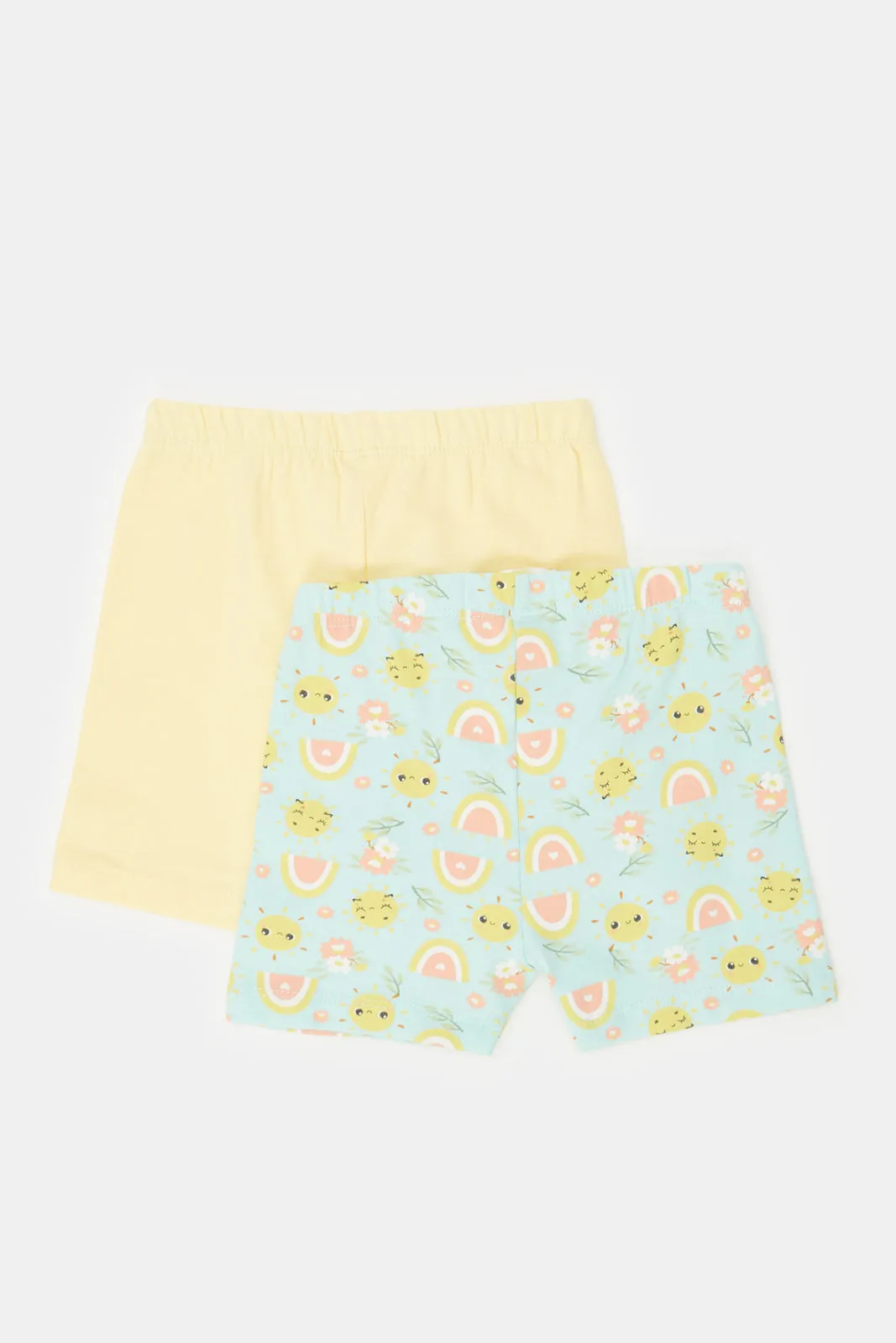 Infant Girls Yellow And Mint Print Shorts (Pack of 2)