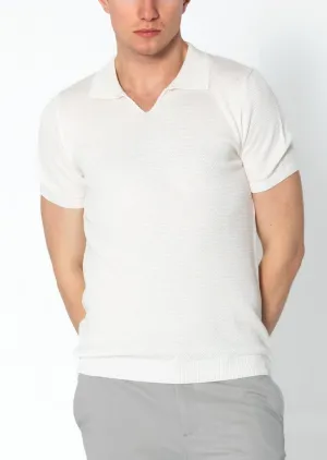 Jersey Knit V-neck Polo - Off White