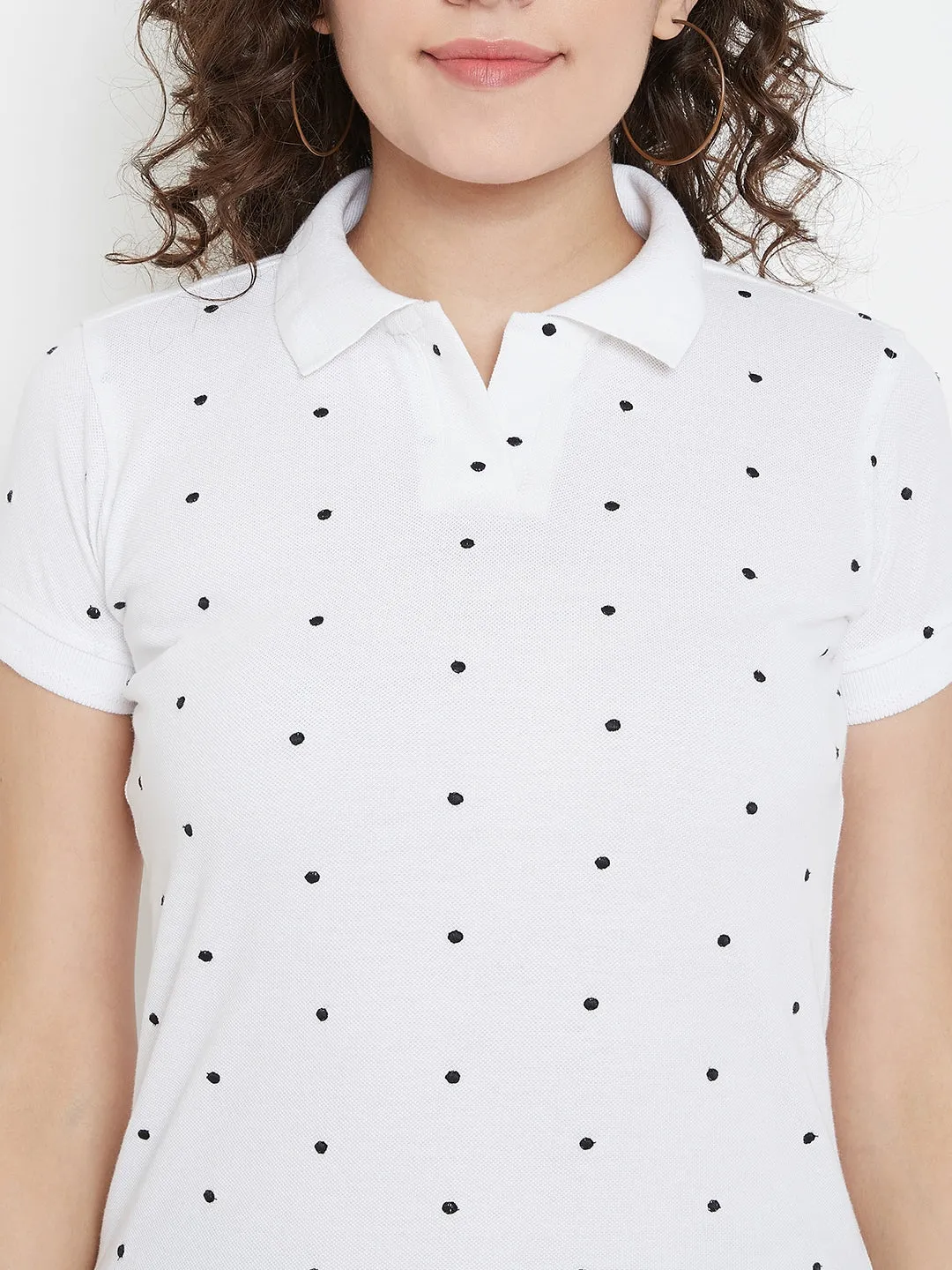 JUMP USA Women Polka Dots Embroidery Polo T-shirt