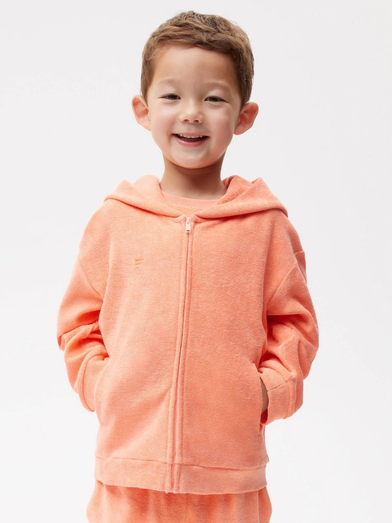 Kids Towelling Zipped Hoodie—peach perfect