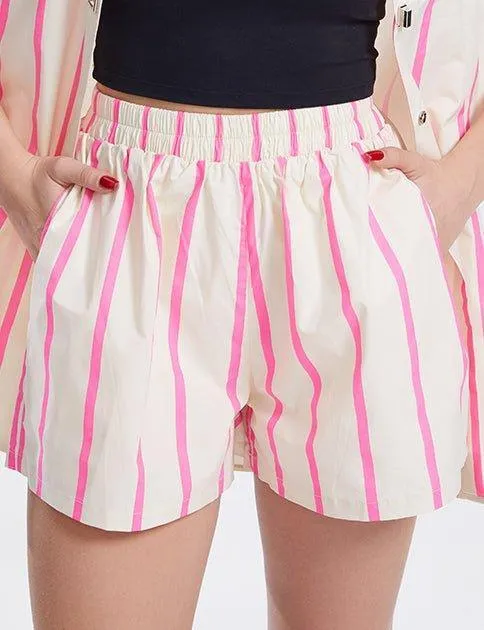 Ladies Color Block Stripe Casual Top Shorts Set SKST277